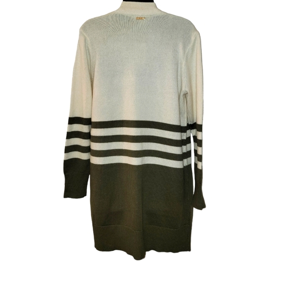 Michael Kors Cream and Army Green Open Front Cardigan - Picture 2 of 6